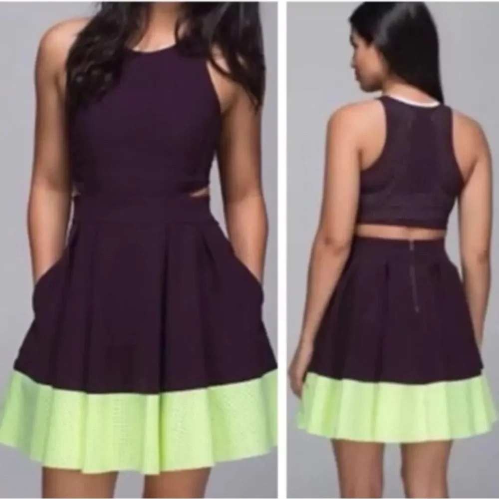 Lululemon Away Dress Black Cherry Clear Mint Neon Rare Athleisure Pockets Size 4